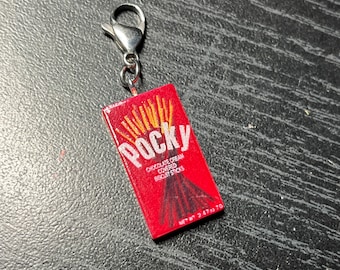 Pocky Inspired Red and Chocolate Sticks Zipper Charm with Stainless Steel Clasp