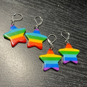 Rainbow Stars Earrings Double sided with Stainless Steel Lever Backs