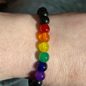 Rainbow and Onyx Strengthening Gemstone Beaded Bracelet