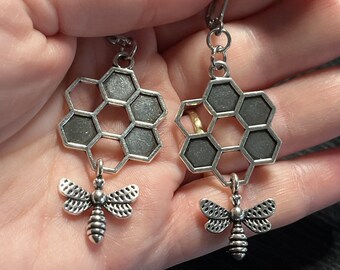 Large Honeycomb and 3-D Bee Stainless Steel Lever Back Earrings