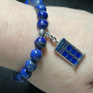 Doctor Who Inspired TARDIS Protection Gemstone Lapis Lazuli Beaded Bracelet