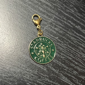 Starbucks Coffee Inspired Dark Green and Gold Zipper Charm