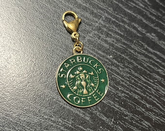 Starbucks Coffee Inspired Dark Green and Gold Zipper Charm