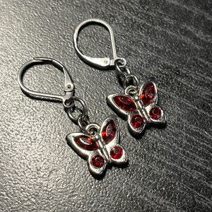 Birthstone Butterflies - January Garnet Rhinestones with Stainless Steel Lever Backs