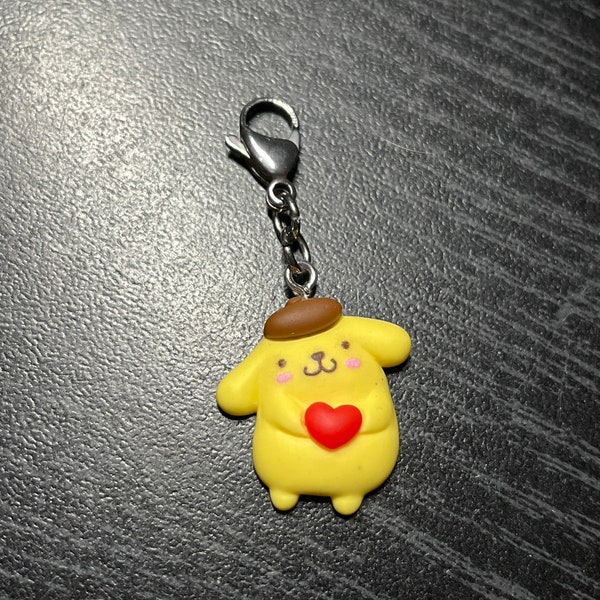 Pompompurin Inspired with Red Heart Zipper Charm with Stainless Steel Clasp