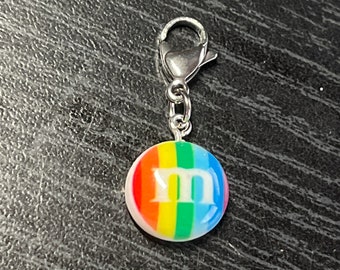 M & M Inspired Rainbow Zipper Charm with Stainless Steel Clasp