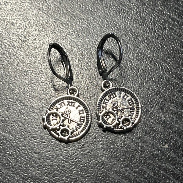 Doctor Who Inspired Time Lord Steampunk Clock Earrings with Stainless Steel Lever Backs