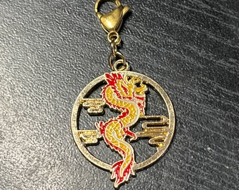 Golden and Red Chinese Dragon Zipper Charm with Stainless Steel Clasp