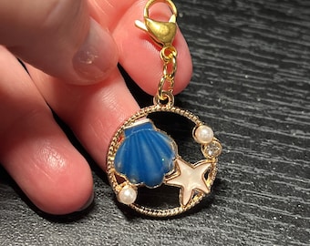 Blue Seashell Star Pearls Zipper Charm with Stainless Steel Clasp