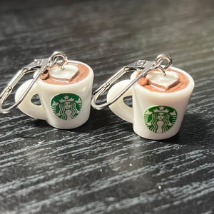 Starbucks Inspired Coffee Heart Mugs Stainless Steel Lever Back Earrings