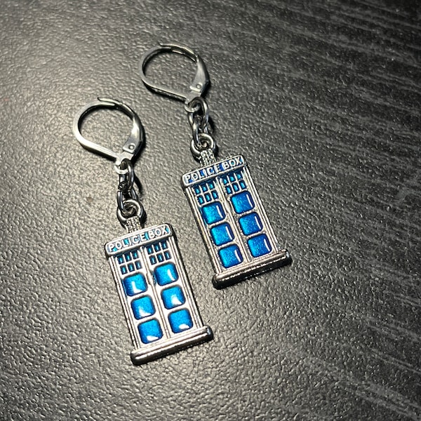 Doctor Who Inspired TARDIS Stainless Steel Lever Back Earrings