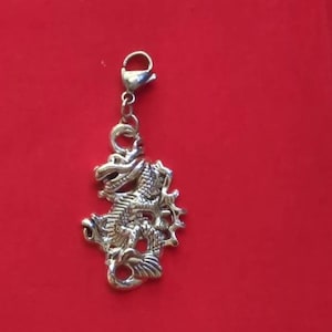 Chinese Dragon silver zipper charm with stainless steel clasp