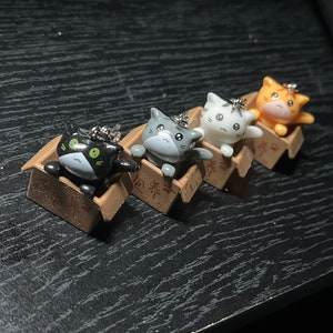 Chats mignons dans des boîtes à emporter chinoises Charme de fermeture éclair avec fermoir en acier inoxydable