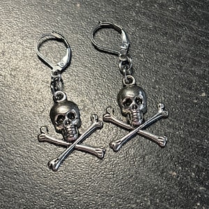 Skull and Crossbones Stainless Steel Lever Back Earrings