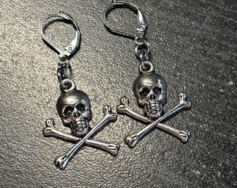 Skull and Crossbones Stainless Steel Lever Back Earrings
