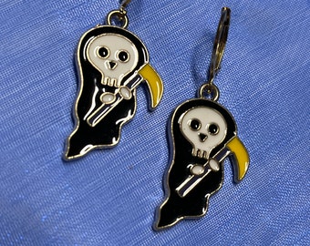 Grim Reaper Halloween Earrings with Stainless Steel Lever Backs