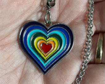Rainbow Heart Necklace Stainless Steel Chain