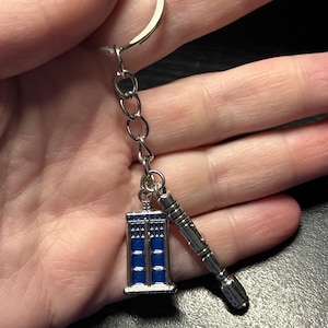 Doctor Who Inspired TARDIS and Sonic Screwdriver Keychain