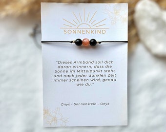 Sun Child | Power Stone | Gemstone Bracelet | Crystal Bracelet | Protective Stone | Sunstone | Onyx | 925 Silver | 14k Gold Filled