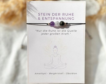 Stein der Ruhe & Entspannung | Edelstein Armband | Kristall Armband  | Obsidian | Amethyst | Bergkristall | 925 silber | 14k Gold filled