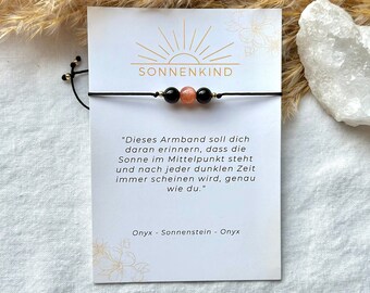 Sonnenkind | Kraftstein | Edelstein Armband | Kristall Armband | Schutzstein | Sonnenstein | Onyx | 925 silber | 14k Gold filled