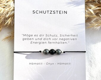 Beschermingsarmband | Cadeau | Edelsteen armband | Kristallen armband | Beschermingssteen | Hematiet | Onyx | 925 zilver | 14k goud gevuld