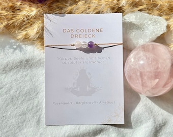 The Golden Triangle | Gemstone Bracelet | Fine bracelet | Amethyst | Rose Quartz | Rock crystal | 925 silver | 14k gold filled