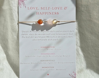 Joy | Self-love | Gemstone bracelet | Rose quartz | Sunstone | Rock crystal | Moonstone | Gift | 925 silver | 14k gold-filled
