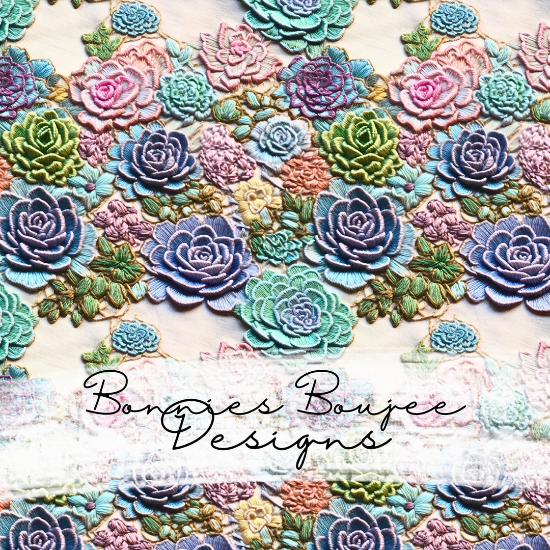 Succulent Seamless Pattern: Pastel Boho Embroidery (digital Download ...