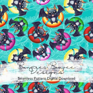 Bat Pool Party Seamless Pattern: Summer Fun (Digital Download)