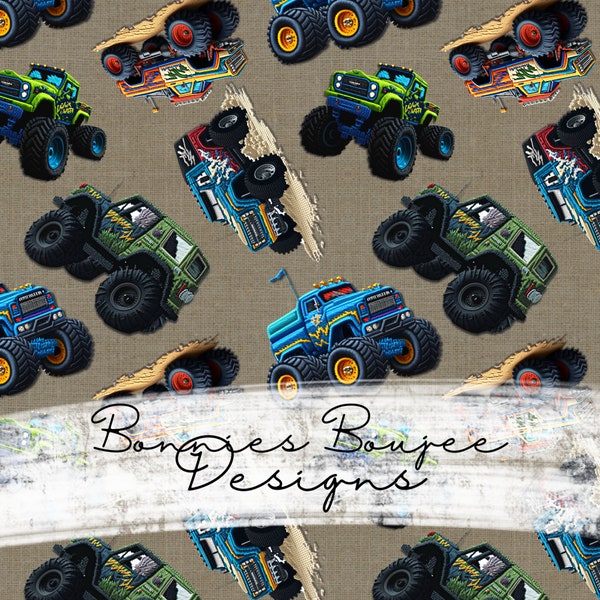 Monster Truck PNG Sublimation- Monster Truck - Boy Seamless - Trucks Seamless - Embroidery Seamless File