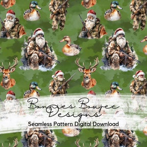 Camo Santa Hunter Watercolor Christmas Seamless File