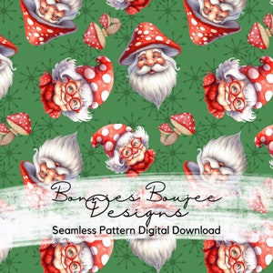 Cottagecore Santa & Mrs. Claus Mushroom Hat Christmas Watercolor Seamless File