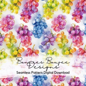 Watercolor Seamless, Painted Colorful Grapes, Fruit Seamless Pattern, Digital Download