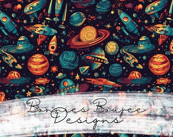 Boy Seamless Pattern, Planets, Spaceships, Moons, Space Seamless File, Digital Download