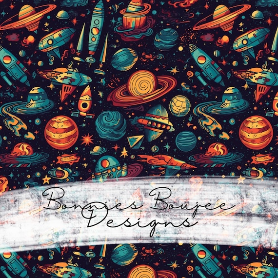 Boy Seamless Pattern, Planets, Spaceships, Moons, Space Seamless File, Digital Download