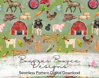 Farm Animals Seamless File: Tractor, Horse, Cow (Digital Download)