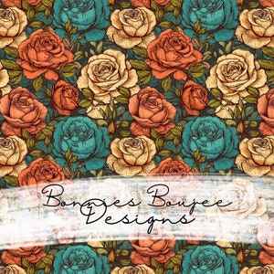 Dusty Roses Seamless Pattern: Boho Floral Design (Digital Download)