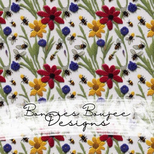 Embroidery Wildflowers and Bees File Spring Flower Seamless File Embroidery Seamless Bee Seamless Embroidery Pattern Digital Download