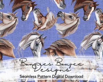 Embroidery Style Horse Seamless File: Western Pattern (Digital Download)