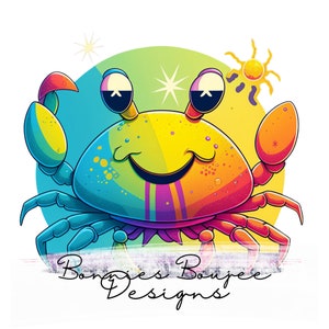 Rainbow Crab PNG: Neon Summer Seamless File (Digital Download)