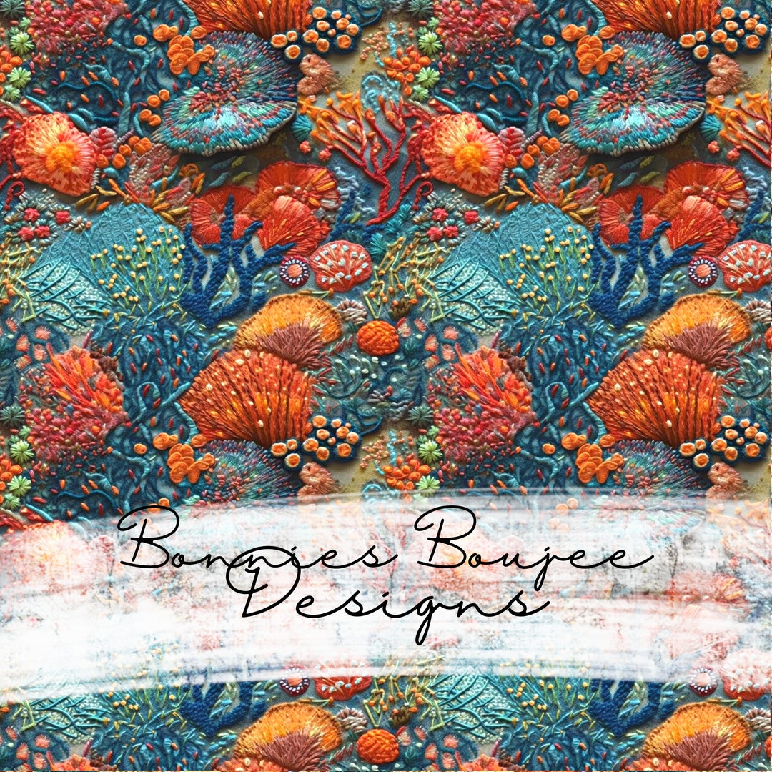 Emborded Shells Blue Embroidery Seashells File Summer Seashells Seamless File ...