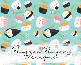 Sushi Seamless File – Turquoise Food Pattern (Digital Download)