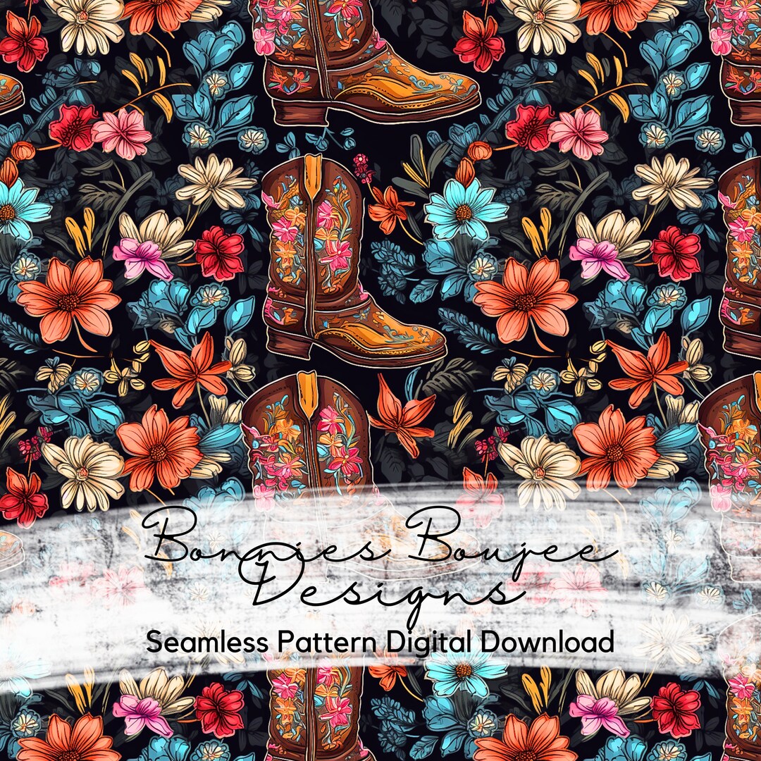 Floral Cowgirl Boots Seamless Pattern: Western Digital File (PNG) - Etsy
