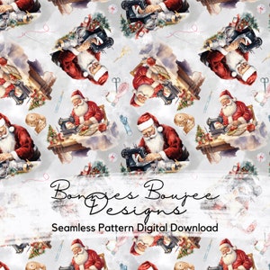 Santa Sewing Machine Watercolor Christmas Seamless File