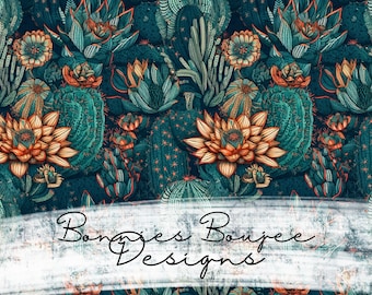 Flowering Cactus Seamless Pattern: Boho Western Design (Digital Download)