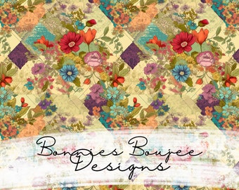 Padrão de flor de patchwork retrô sem costura (download digital)