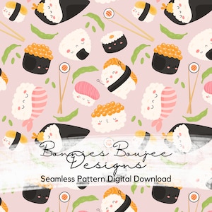 Sushi Kawaii Seamless File, Food Seamless Pattern, Digital Download