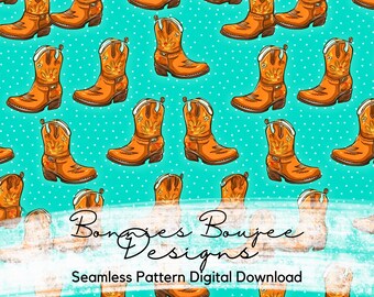 Cowgirl Boots Seamless Pattern: Turquoise Western File (Digital Download)
