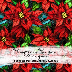 Stained Glass Poinsettias Christmas Seamless File